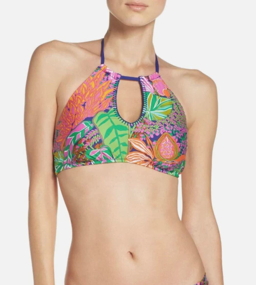 Trina Turk Womens 4 Multicolor Tropical Escape Halter Bikini Swim Top Beach